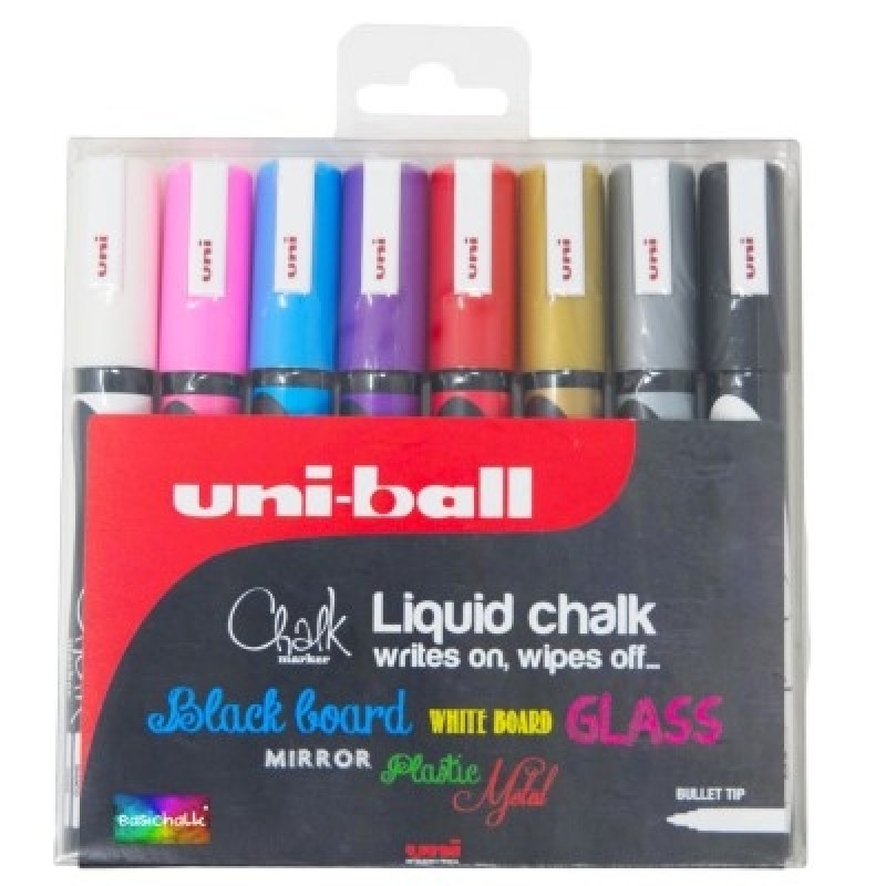 Uni Liquid ChalkMarker Sæt 8 stk  Writes on, Wipes off...