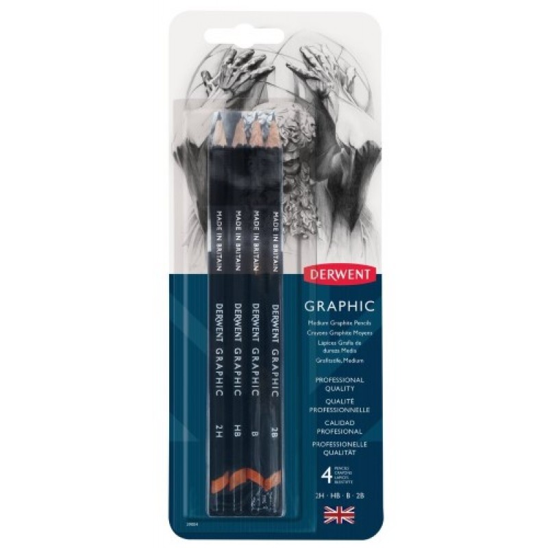 Derwent Graphic - pakke med 4 stk blyanter (2H + HB + B + 2B)