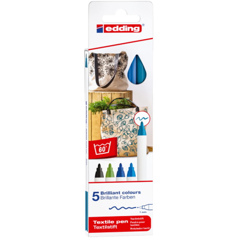 Edding Textile Pen 1mm 5 stk/pk Cool Color