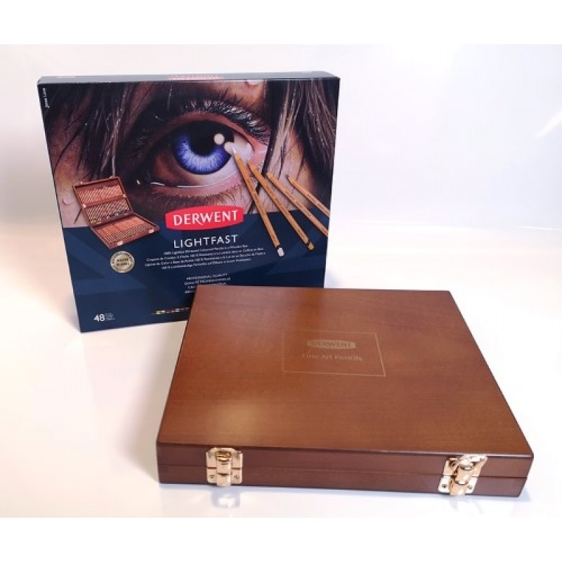 DERWENT WOODEN BOX - LIGHTFAST - 48 BLYANTER