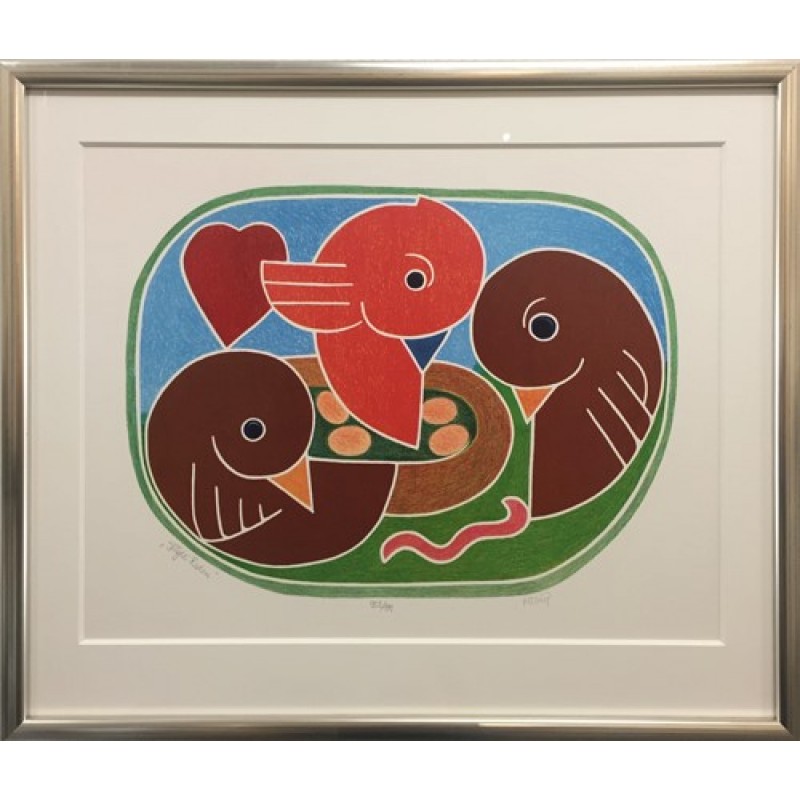 Heerup Litografi - 'Fuglereden'' (Signeret og nummereret 552/999)  - Med passe partout og Clarity ' usynligt' glas. Motiv 40x53 cm - Udvendigt mål 65x77 cm. Nummereret og signeret Heerup Litografi.