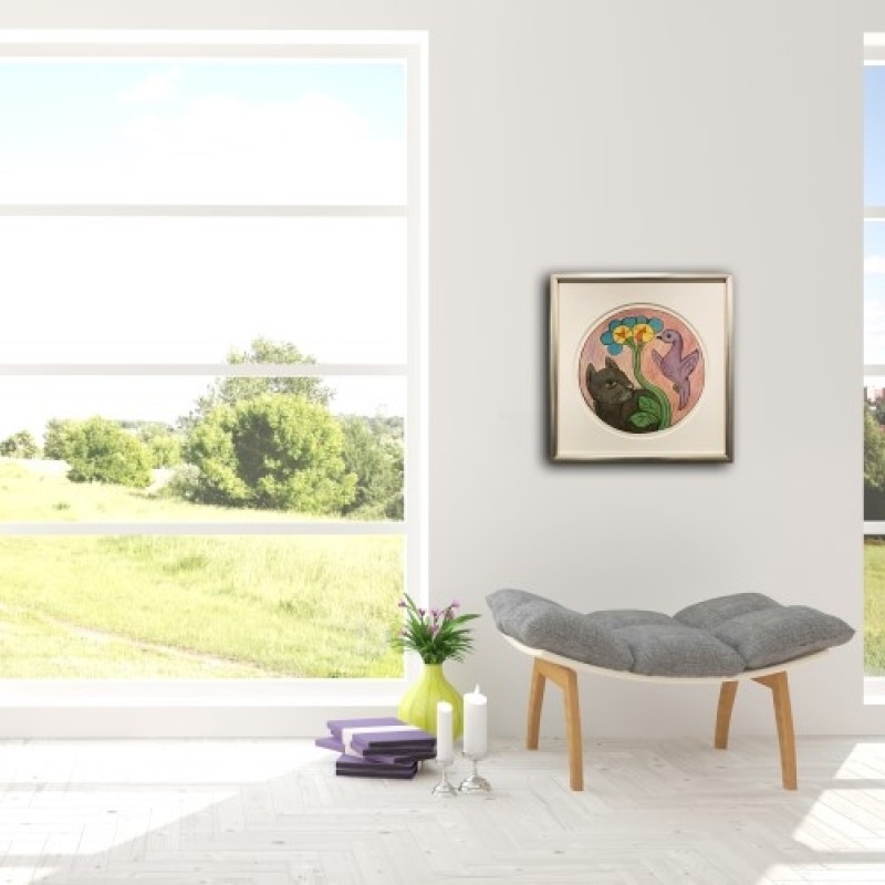 Heerup Litografi - "katten & fuglen" (Signeret & Nummeret H.C 68/90) 