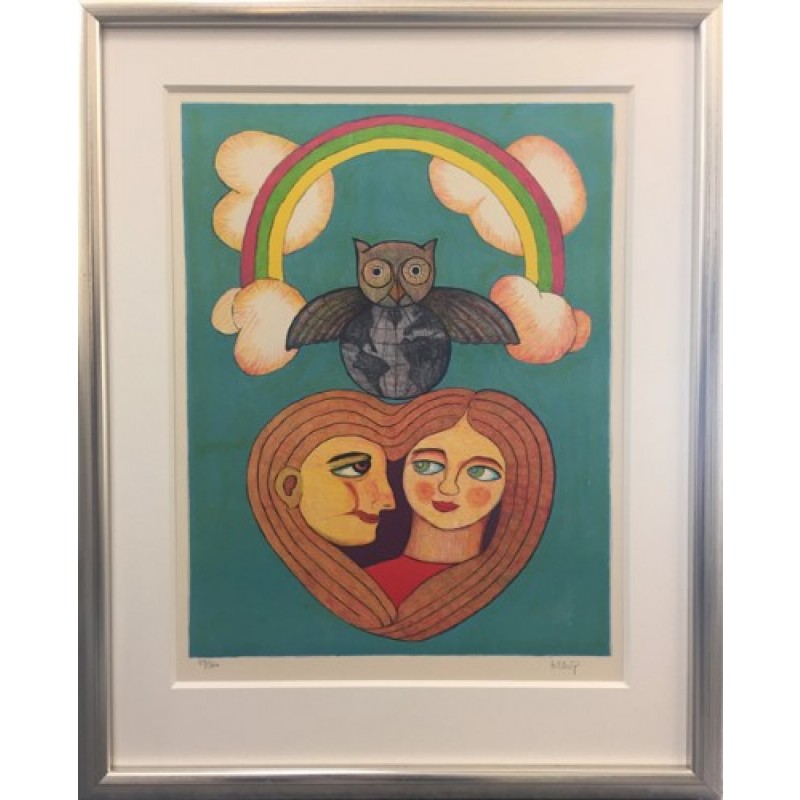 Heerup Litografi - 'Ungdom og visdom'' (Signeret og nummereret 419/500) - Med passe partout og Clarity ' usynligt' glas. Motiv 35x48 cm - Udvendigt mål 53x68 cm. Nummereret og signeret Heerup Litografi.